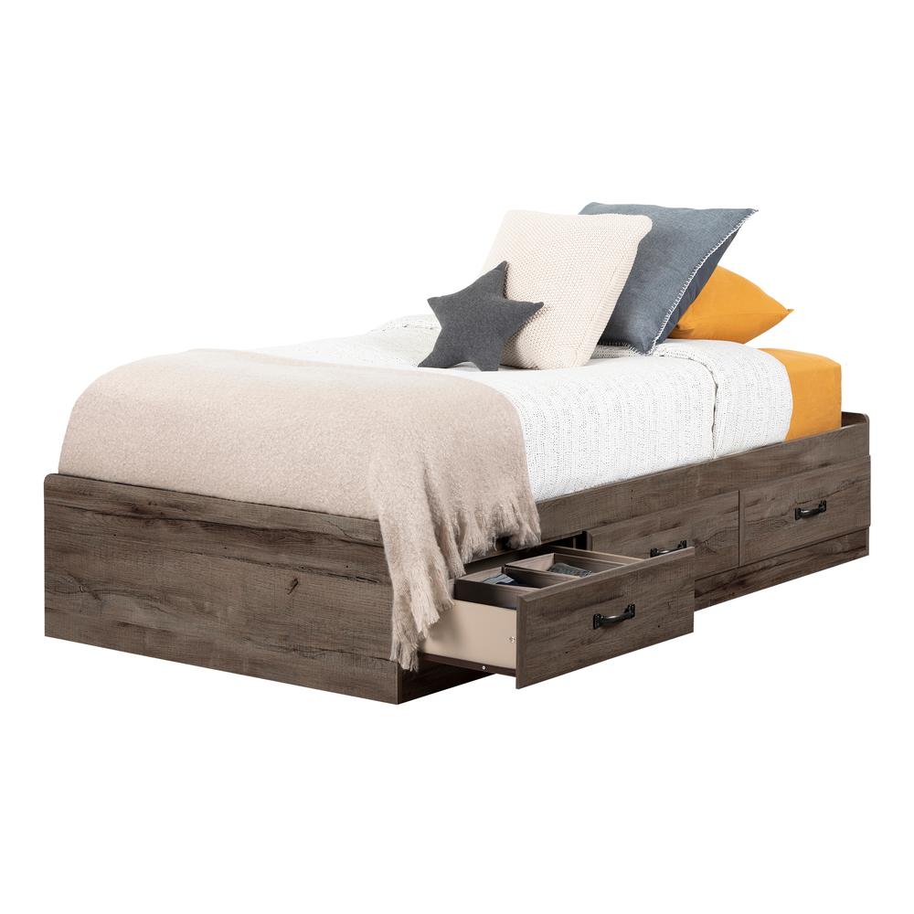 Ulysses Mates Bed with 3 Drawers, Fall Oak, W40.5 x D76.5 x H14.75. Picture 2
