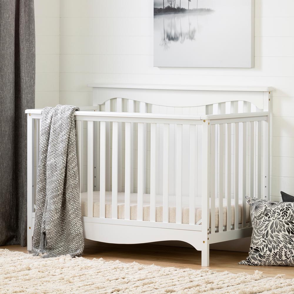 Savannah Baby Crib 4 Heights with Toddler Rail, Pure White. Picture 1