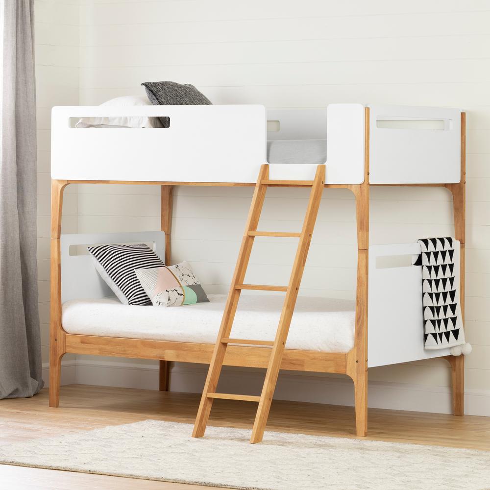 Bebble Modern Bunk Bed Pure White and Exotic Light Wood. Picture 3