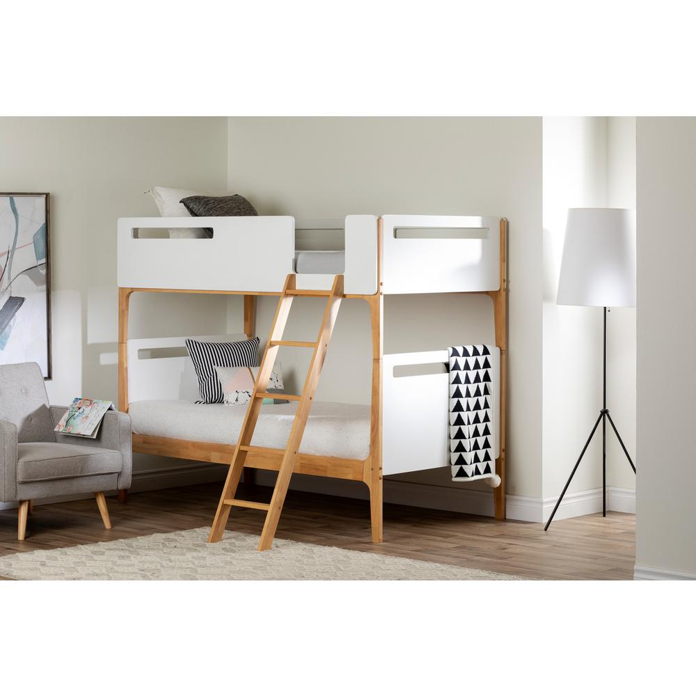 Bebble Modern Bunk Bed Pure White and Exotic Light Wood. Picture 4