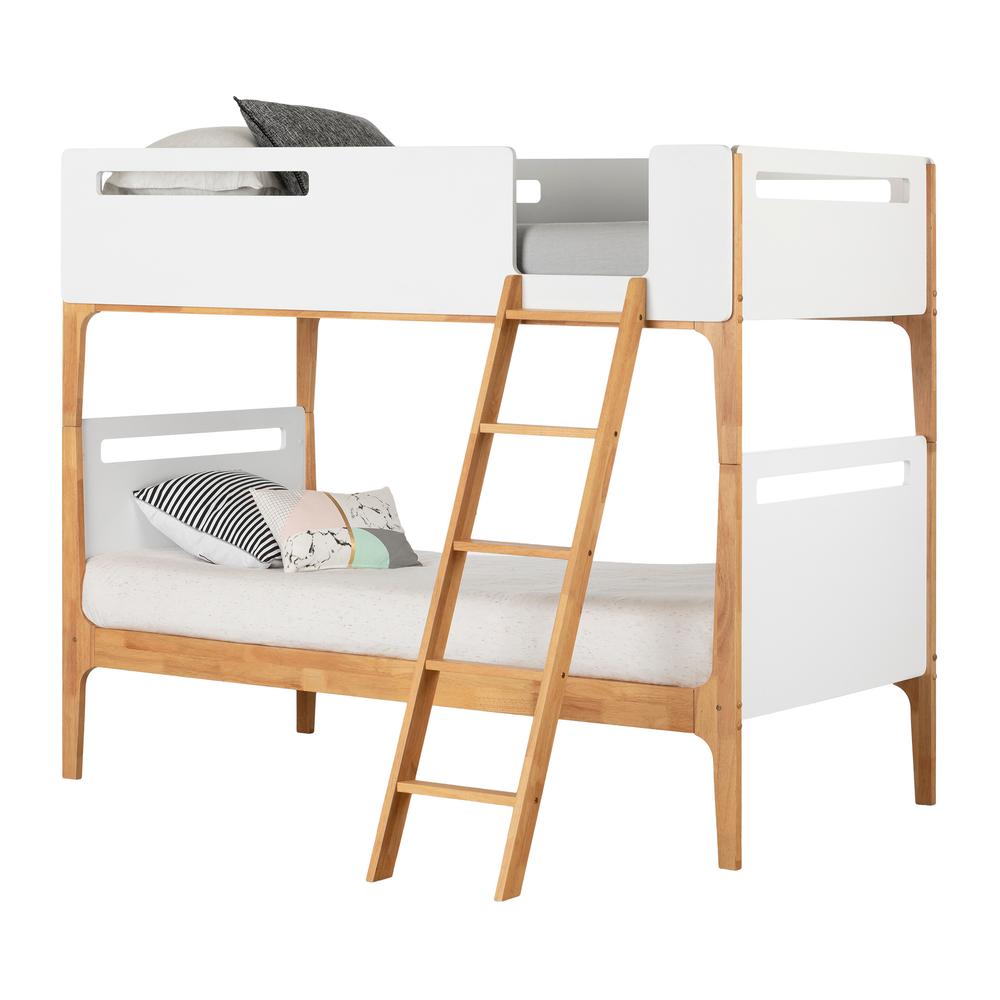 Bebble Modern Bunk Bed Pure White and Exotic Light Wood. Picture 1