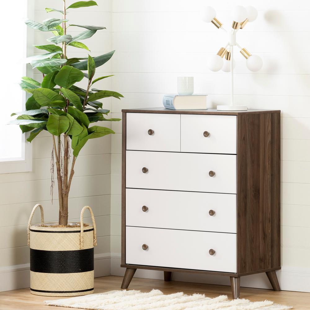 Yodi 5-Drawer Chest, Natural Walnut and Pure White. Picture 1