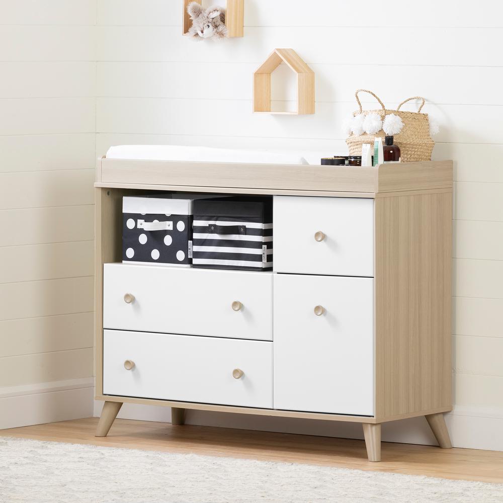 Yodi Changing Table with Drawers, Soft Elm and Pure White. Picture 1
