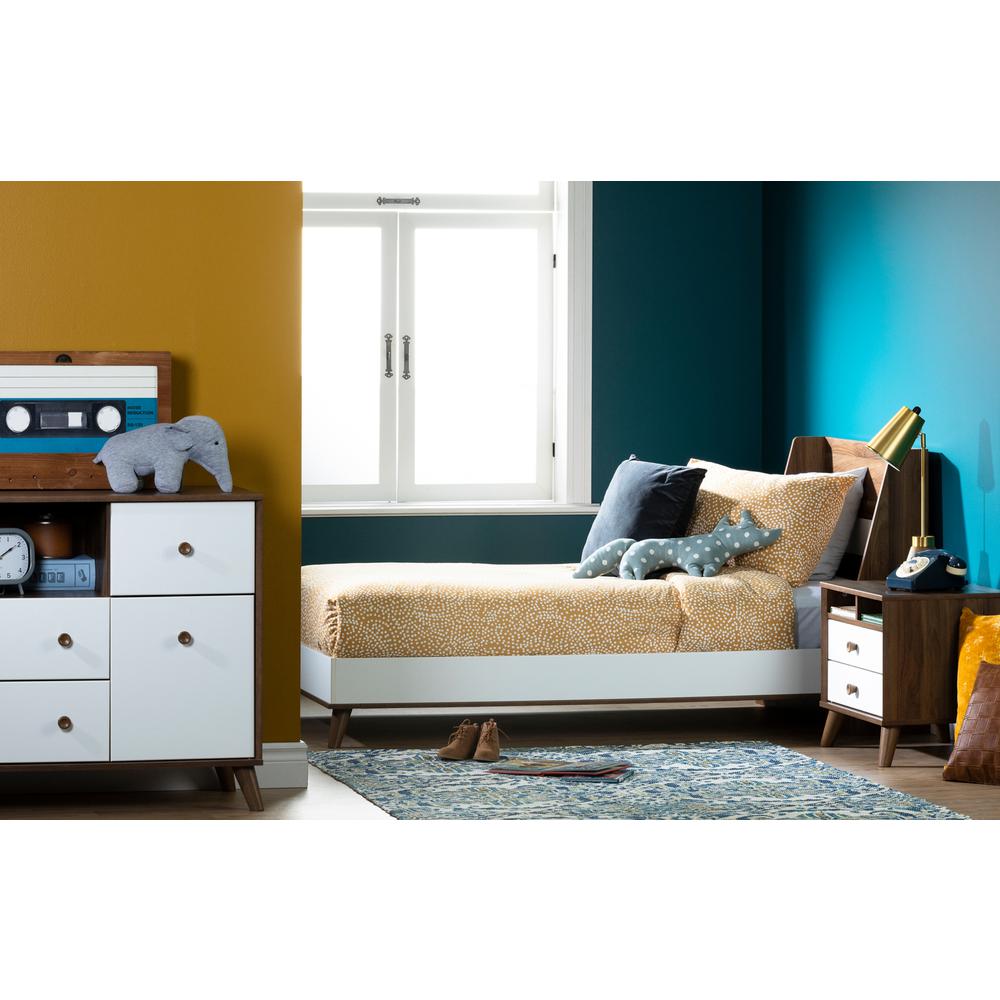 Yodi 2-Drawer Nightstand, Natural Walnut and Pure White. Picture 3