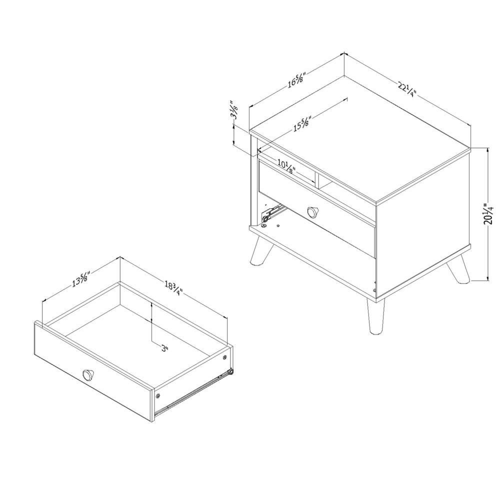 Yodi 2-Drawer Nightstand, Natural Walnut and Pure White. Picture 4