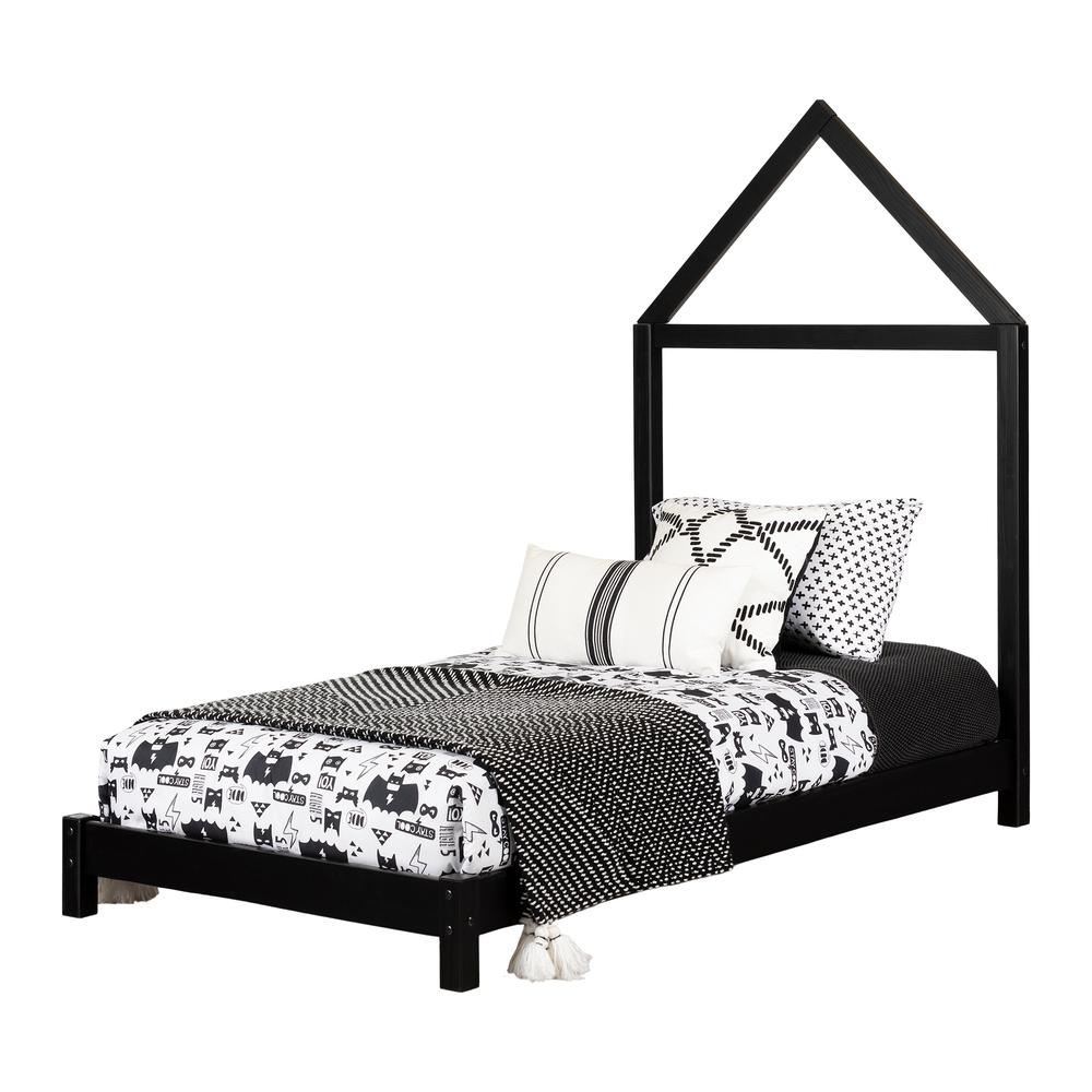 Sweedi Bed with House Frame Headboard, Matte Black. Picture 2