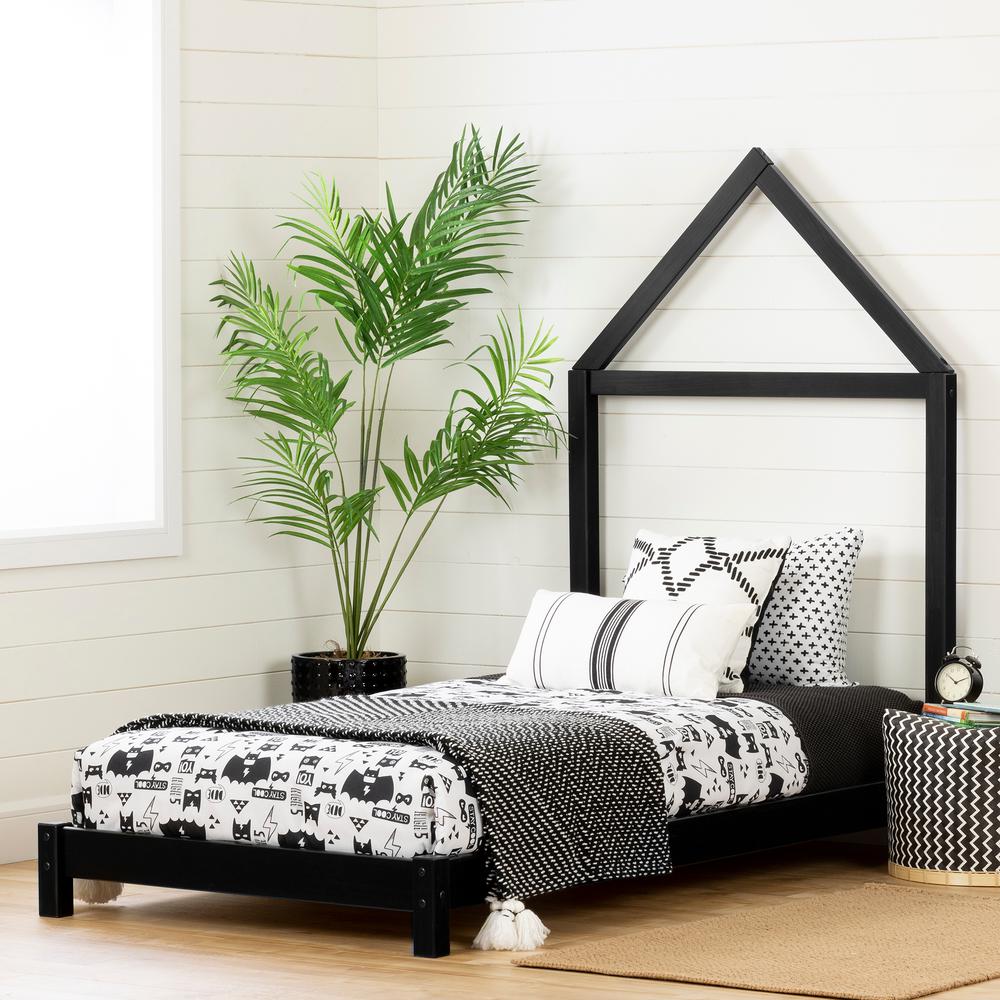 Sweedi Bed with House Frame Headboard, Matte Black. Picture 1