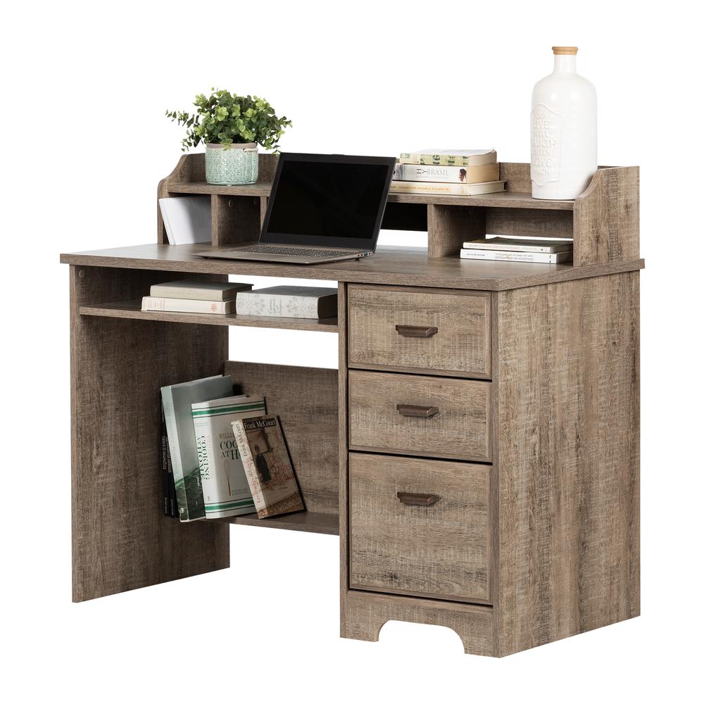 Versa Computer Desk with Hutch, Weathered Oak. Picture 2