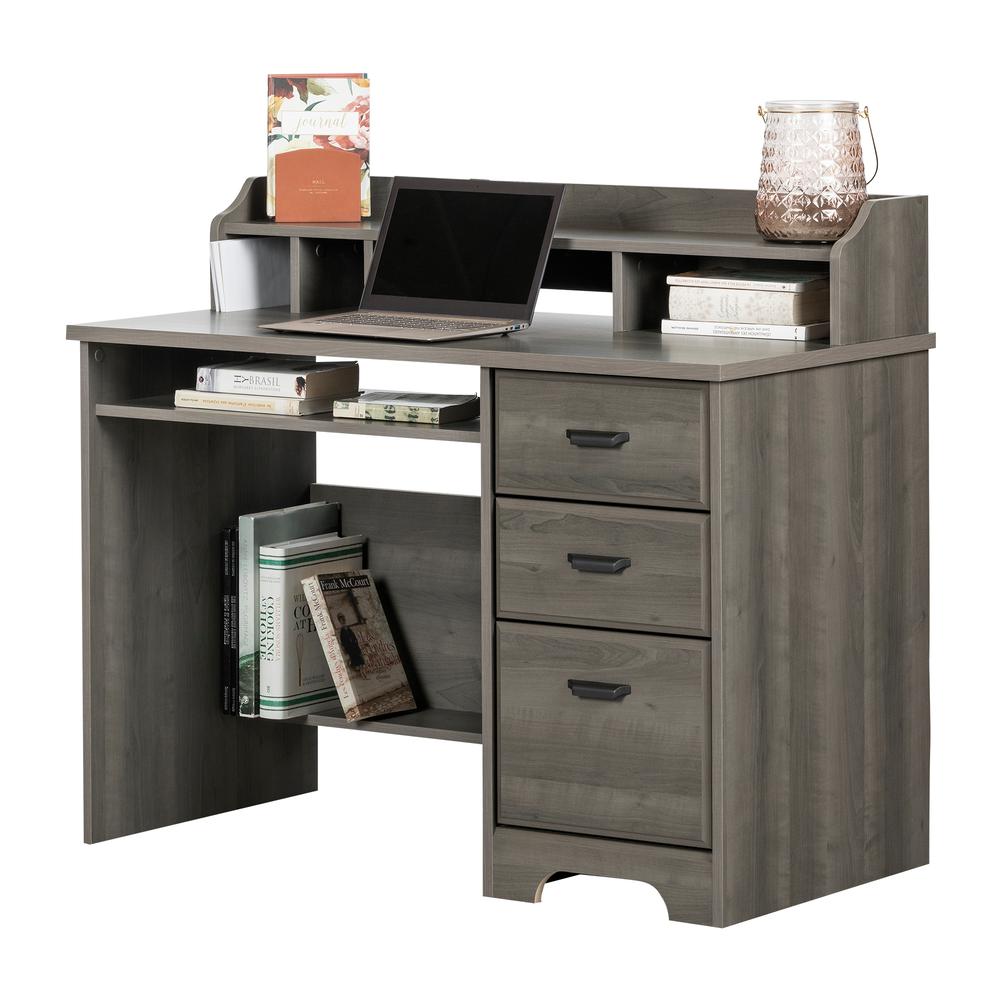 Versa Computer Desk with Hutch, Gray Maple. Picture 2