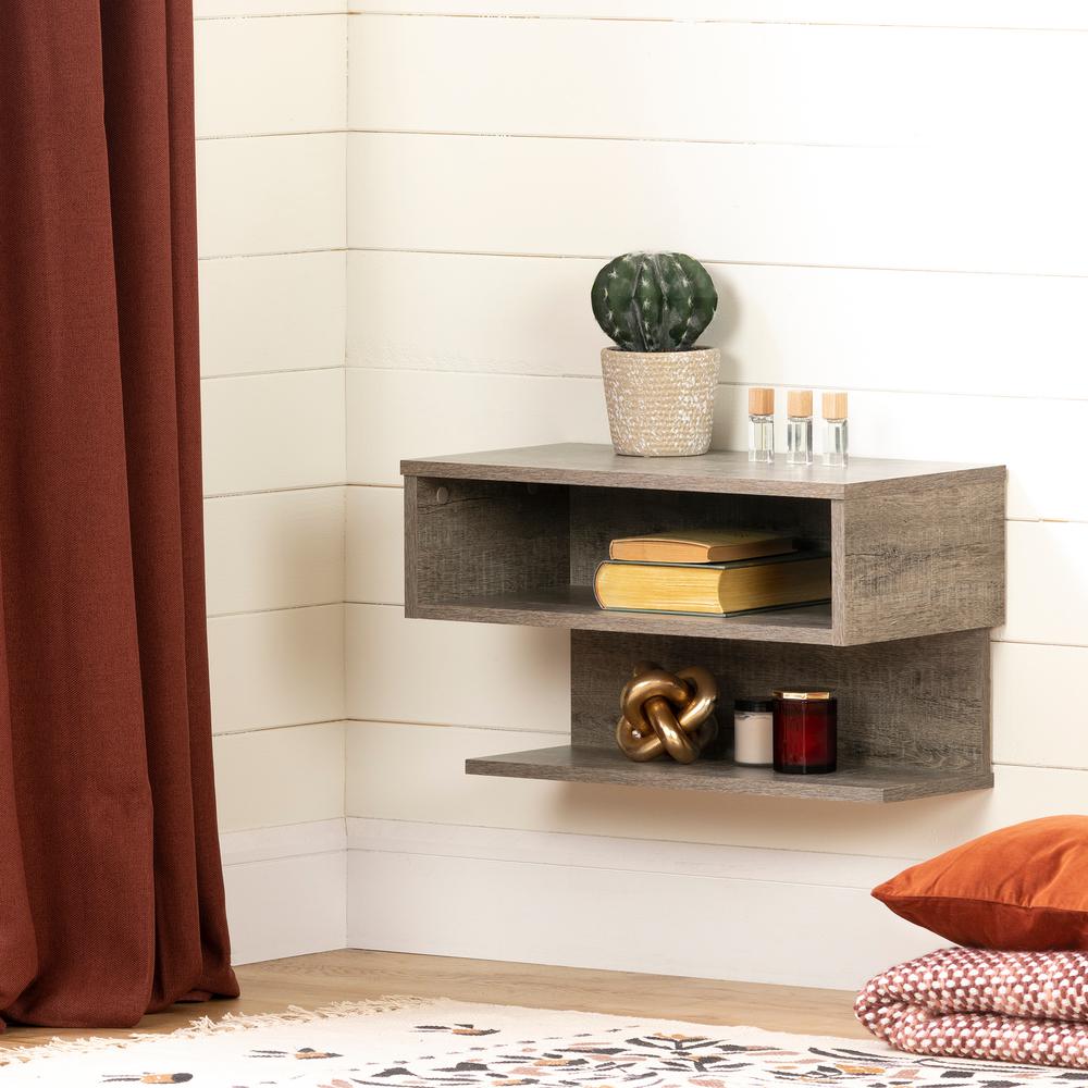 Sazena Floating Nightstand, Weathered Oak. Picture 1