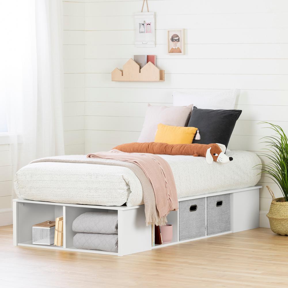 Flexible Platform Bed with baskets, Pure White. Picture 1