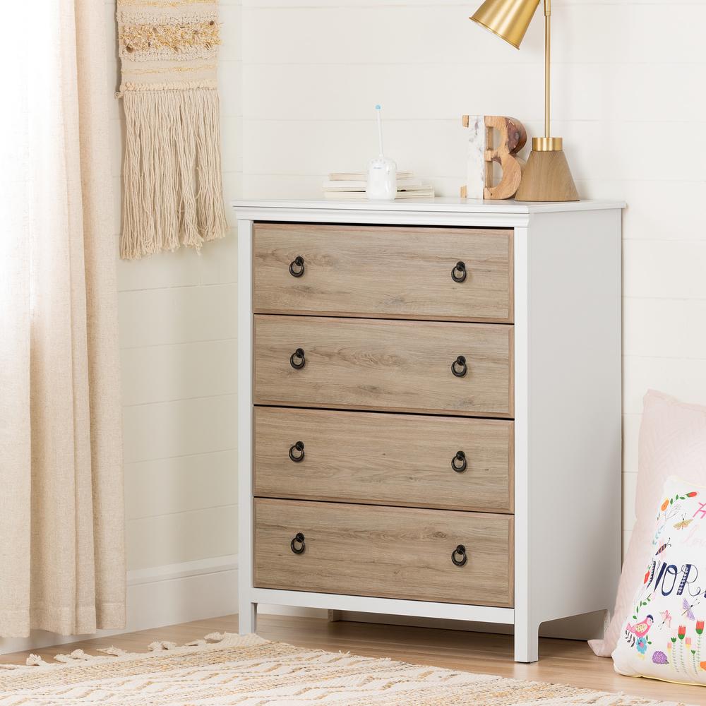 Cotton Candy 4-Drawer Chest, Pure White and Rustic Oak. Picture 1
