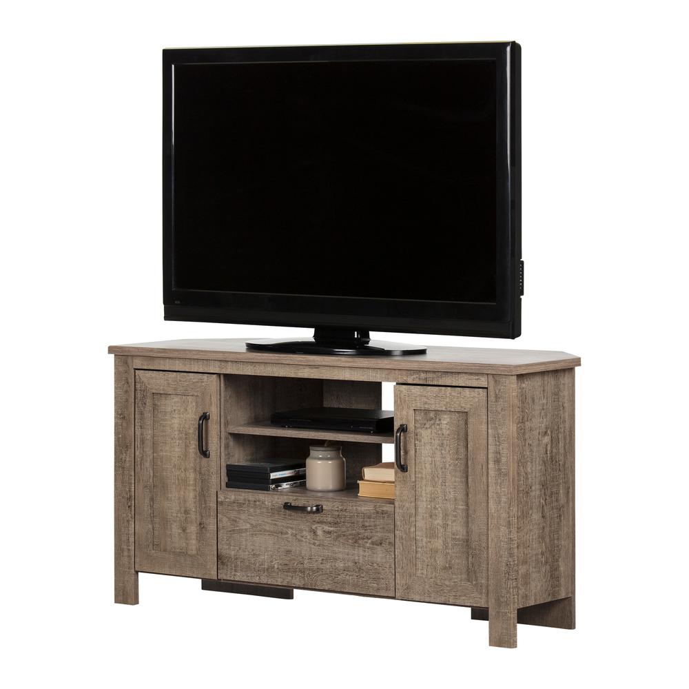 Lionel Corner TV Stand, Weathered Oak. Picture 2