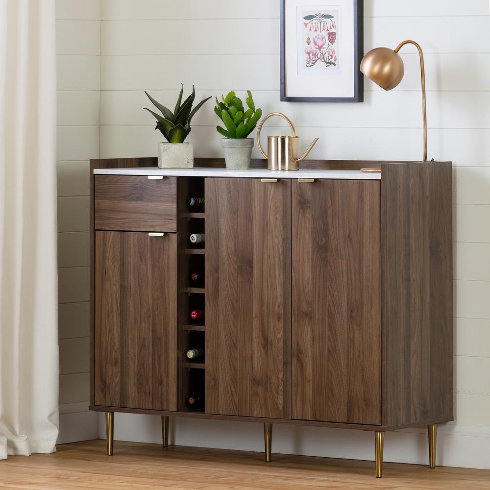 Hype Buffet with Storage, Natural Walnut and Faux Carrara Marble, W48.25 x D16.5 x H40.75. Picture 1