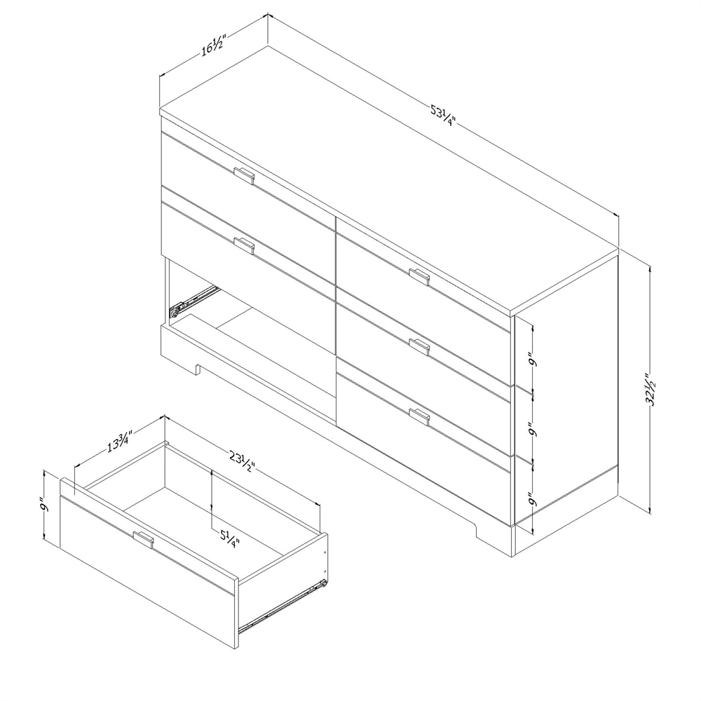 South Shore Reevo 6-Drawer Double Dresser, Pure White. Picture 4