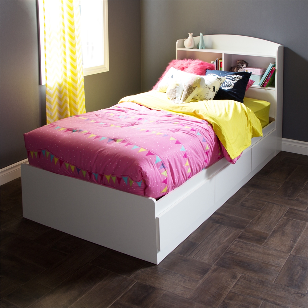 South Shore Logik Twin Mates Bed (39'') with 3 Drawers, Pure White. Picture 1