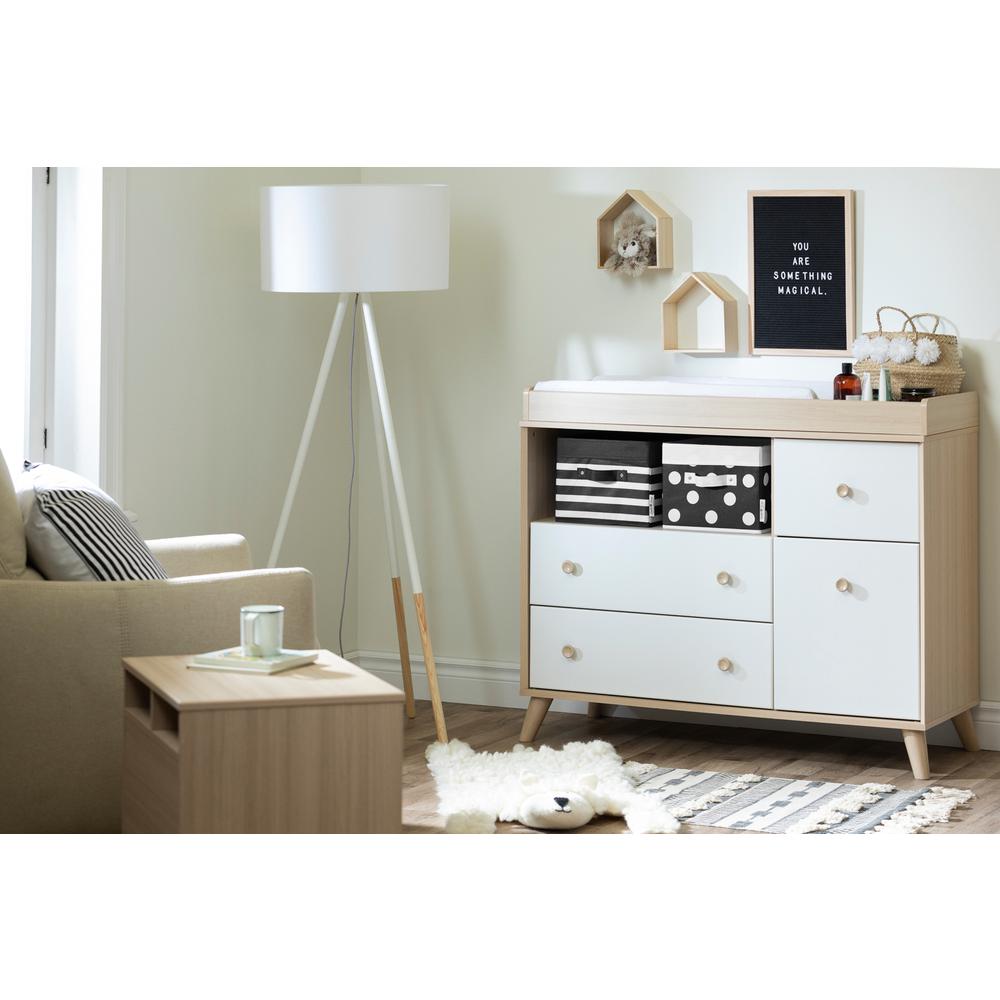Yodi Changing Table with Drawers, Soft Elm and Pure White. Picture 3