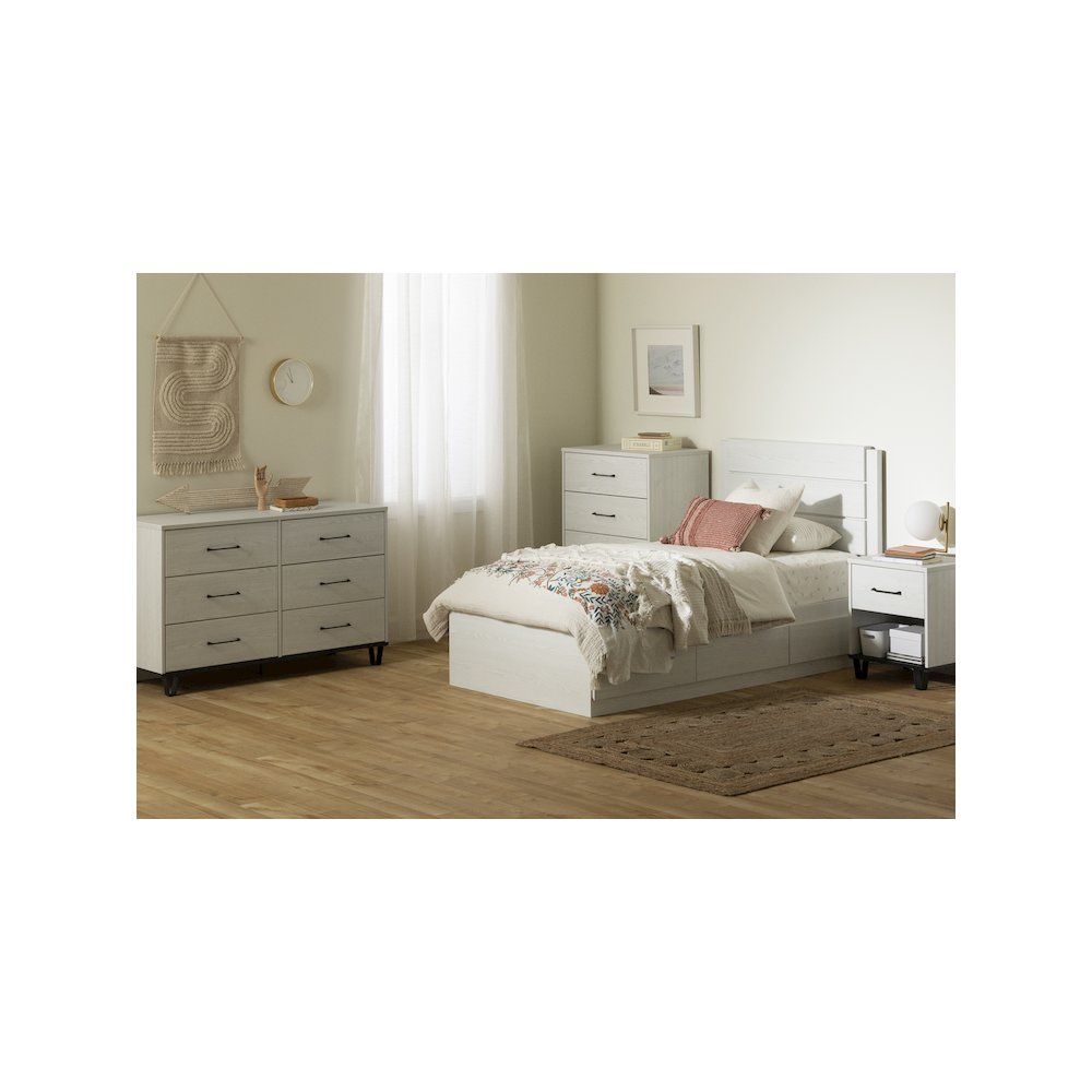 Arlen 1-Drawer Nightstand, White Pine and Black Matte. Picture 2