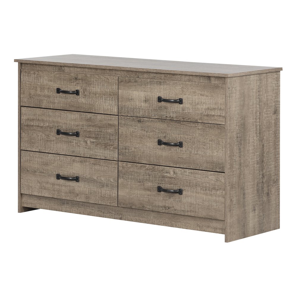 Tassio 6-Drawer Double Dresser, Weathered Oak, W52 x D19 x H31.25. Picture 1