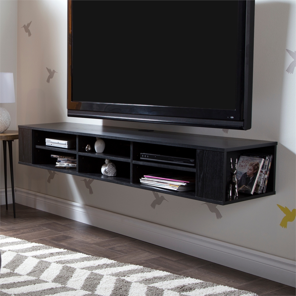 South Shore City Life 66" Wide Wall Mounted Media Console, Black Oak. Picture 1