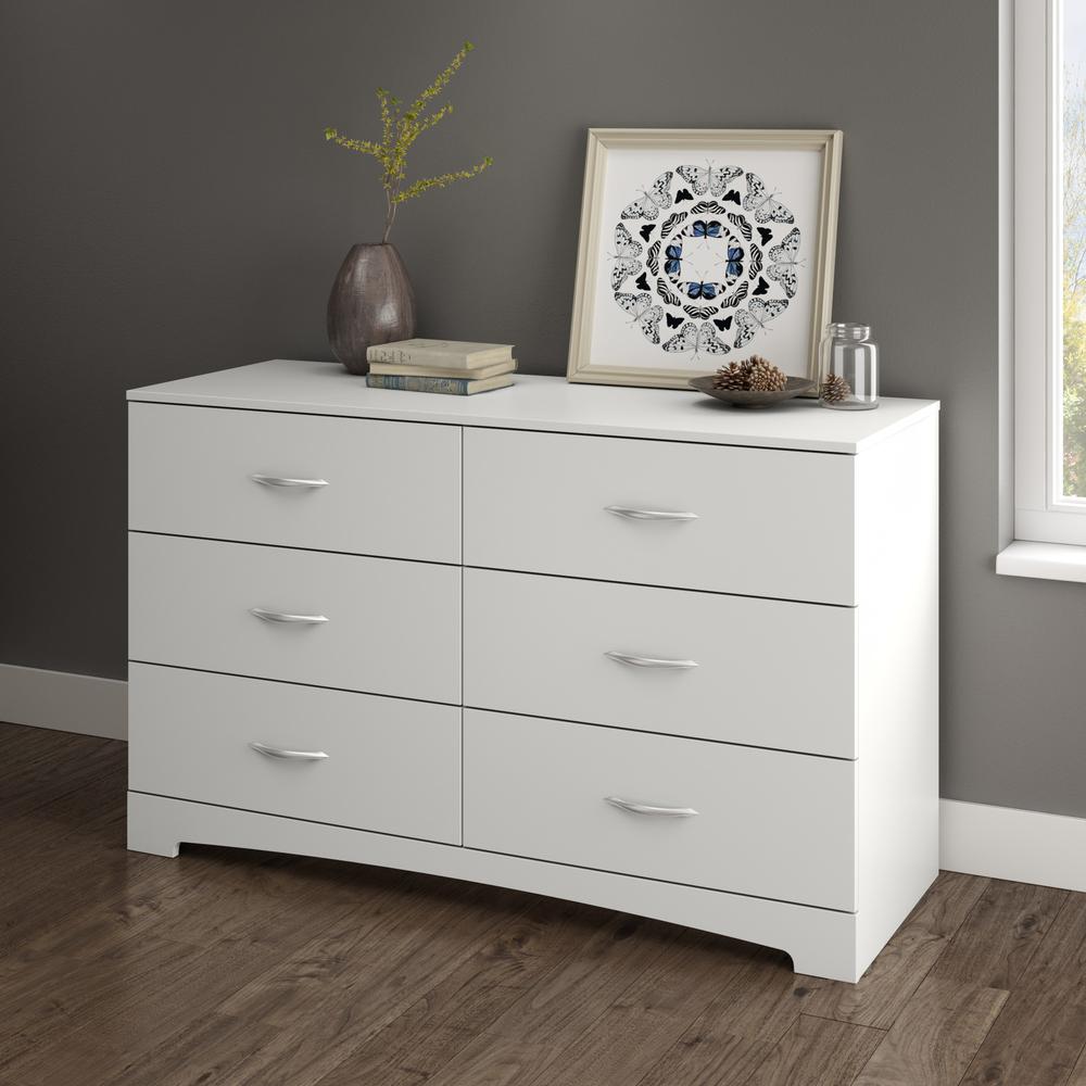 South Shore Step One 6-Drawer Double Dresser, Pure White. Picture 1