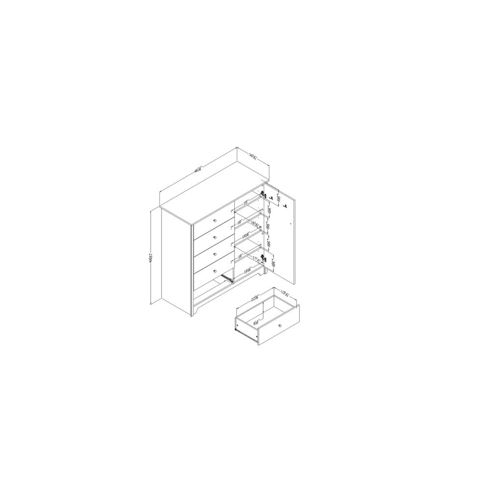South Shore Vito Door Chest with 5 Drawers, Pure Black. Picture 4