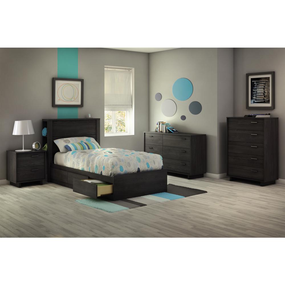 South Shore Fynn Twin Mates Bed (39'') with 3 Drawers, Gray Oak. Picture 1