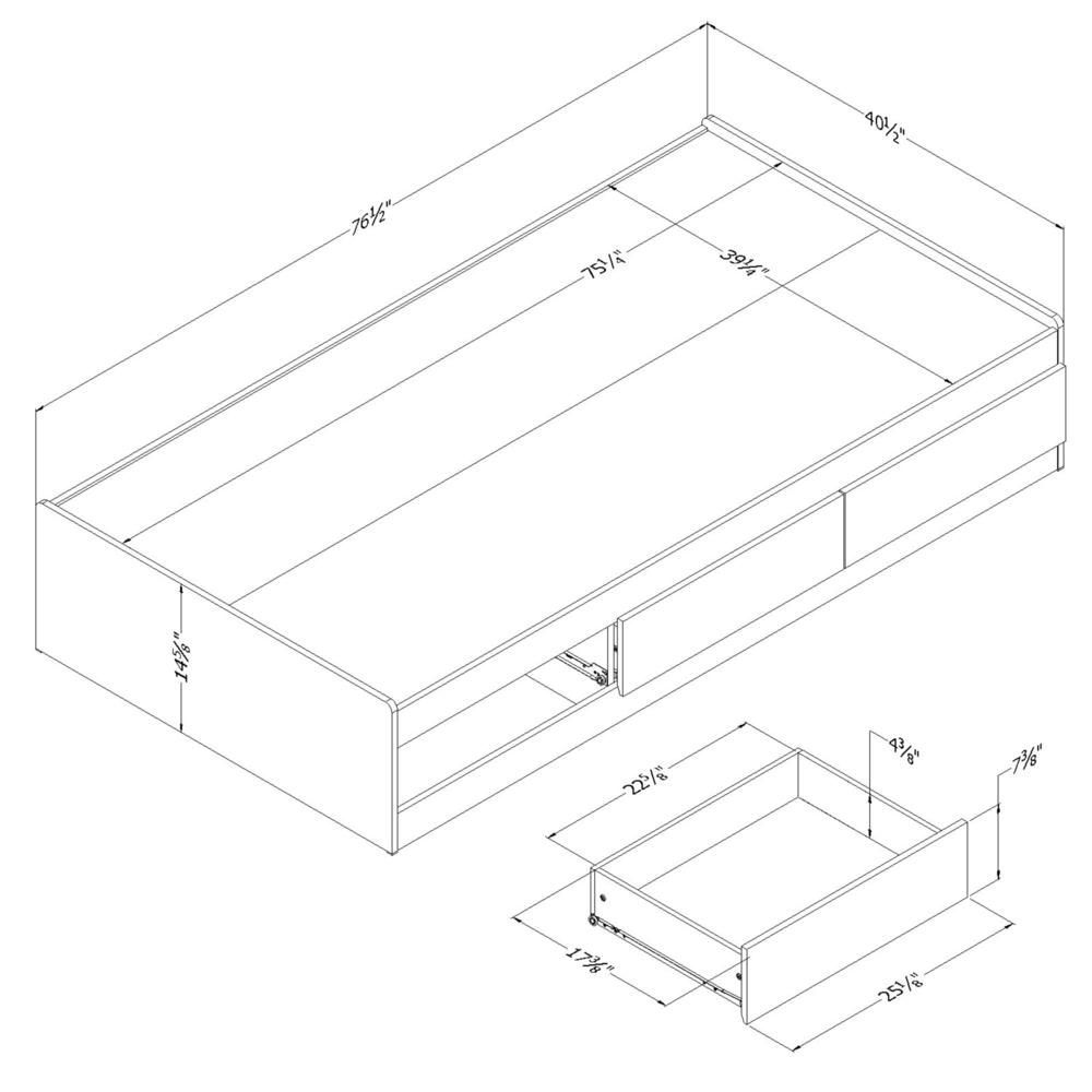 South Shore Fynn Twin Mates Bed (39'') with 3 Drawers, Gray Oak. Picture 2