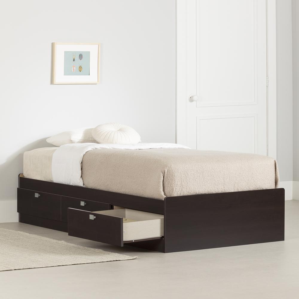 South Shore Spark Twin Mates Bed (39'') with 3 Drawers, Chocolate. Picture 3