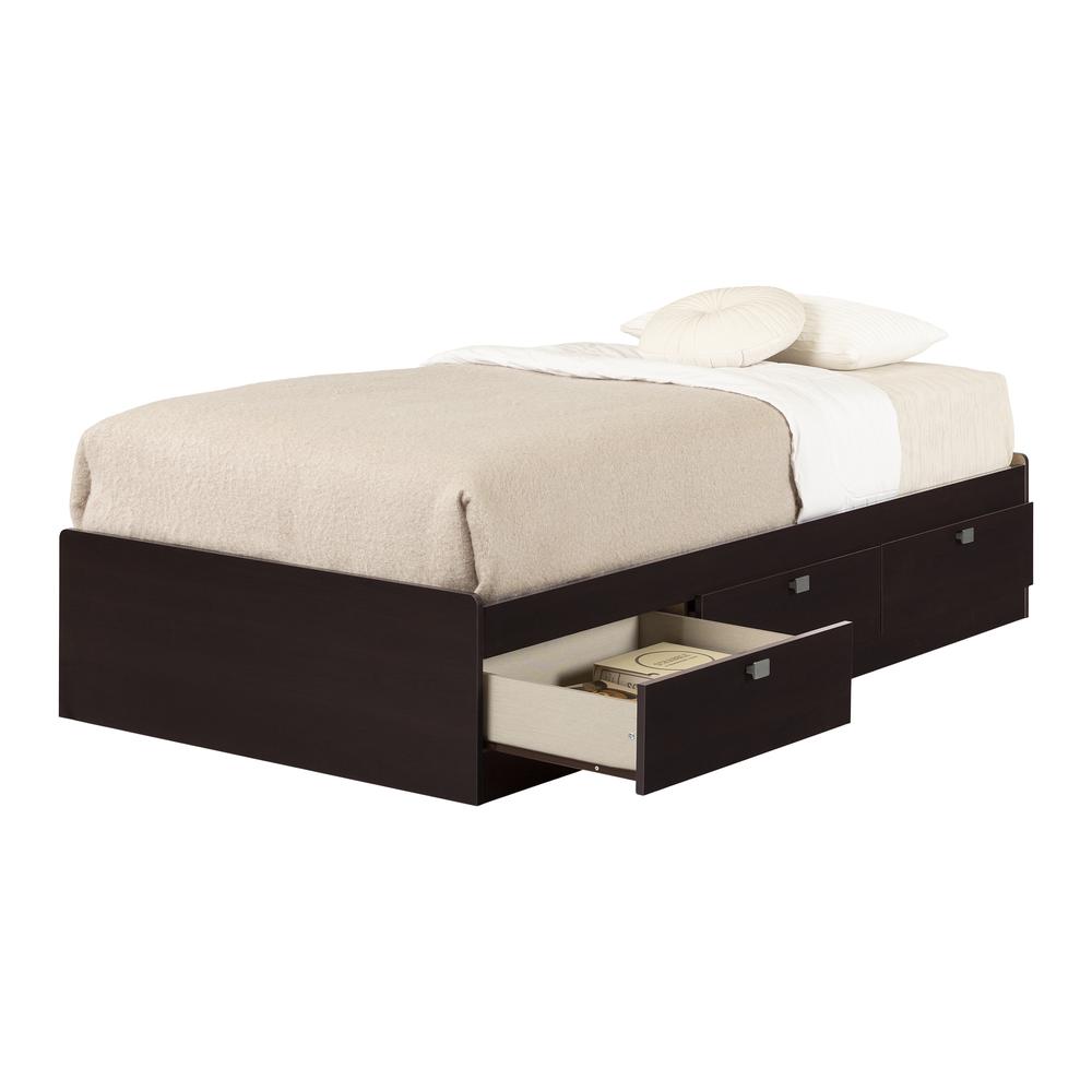 South Shore Spark Twin Mates Bed (39'') with 3 Drawers, Chocolate. Picture 1