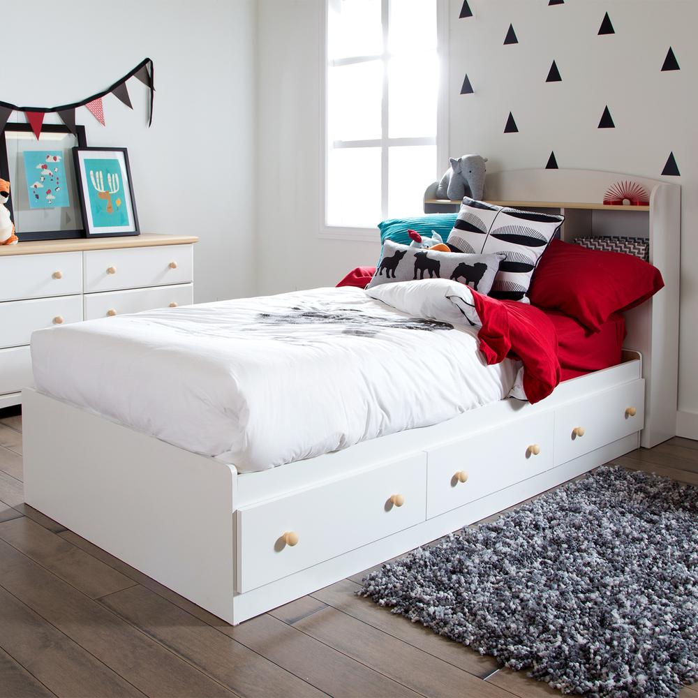 South Shore Summertime Twin Mates Bed (39'') with 3 Drawers, Pure White. Picture 1