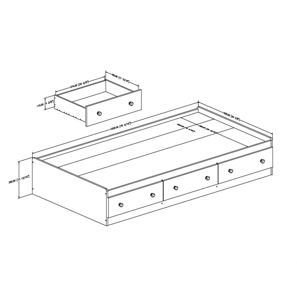 South Shore Savannah Twin Mates Bed (39'') with 3 Drawers, Pure White. Picture 2