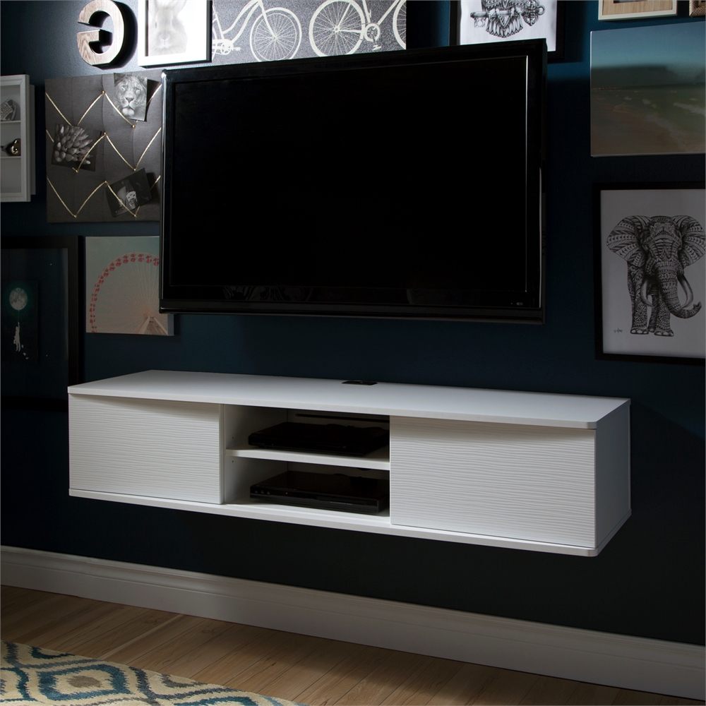 South Shore Agora 56" Wide Wall Mounted Media Console, Pure White. Picture 2