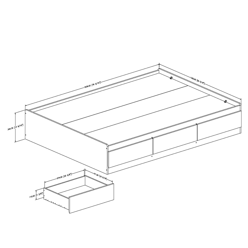 South Shore Step One Full Mates Bed (54'') with 3 Drawers, Pure Black. Picture 3