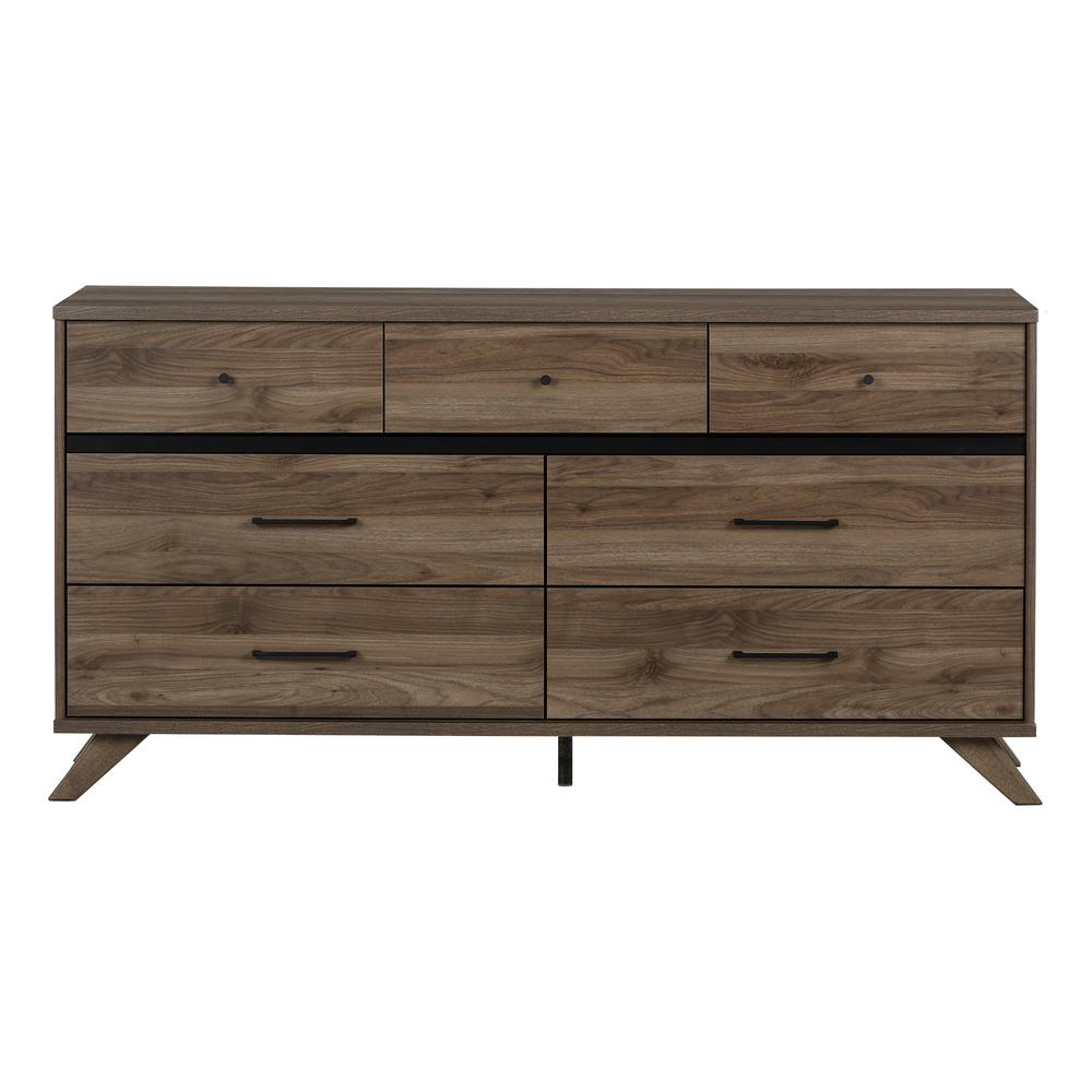 Flam 7-Drawer Double Dresser, Natural Walnut and Matte Black. Picture 1