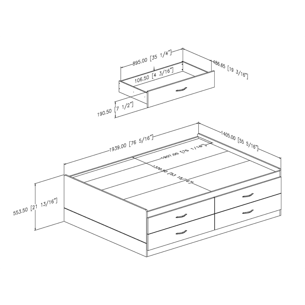 South Shore Cosmos Full Captain Bed (54'') with 4 Drawers, Black Onyx. Picture 2
