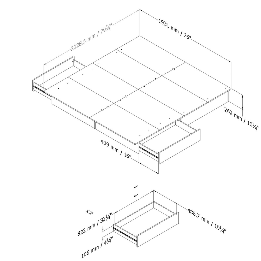 South Shore Step One King Platform Bed (78") with Drawers, Pure White. Picture 2