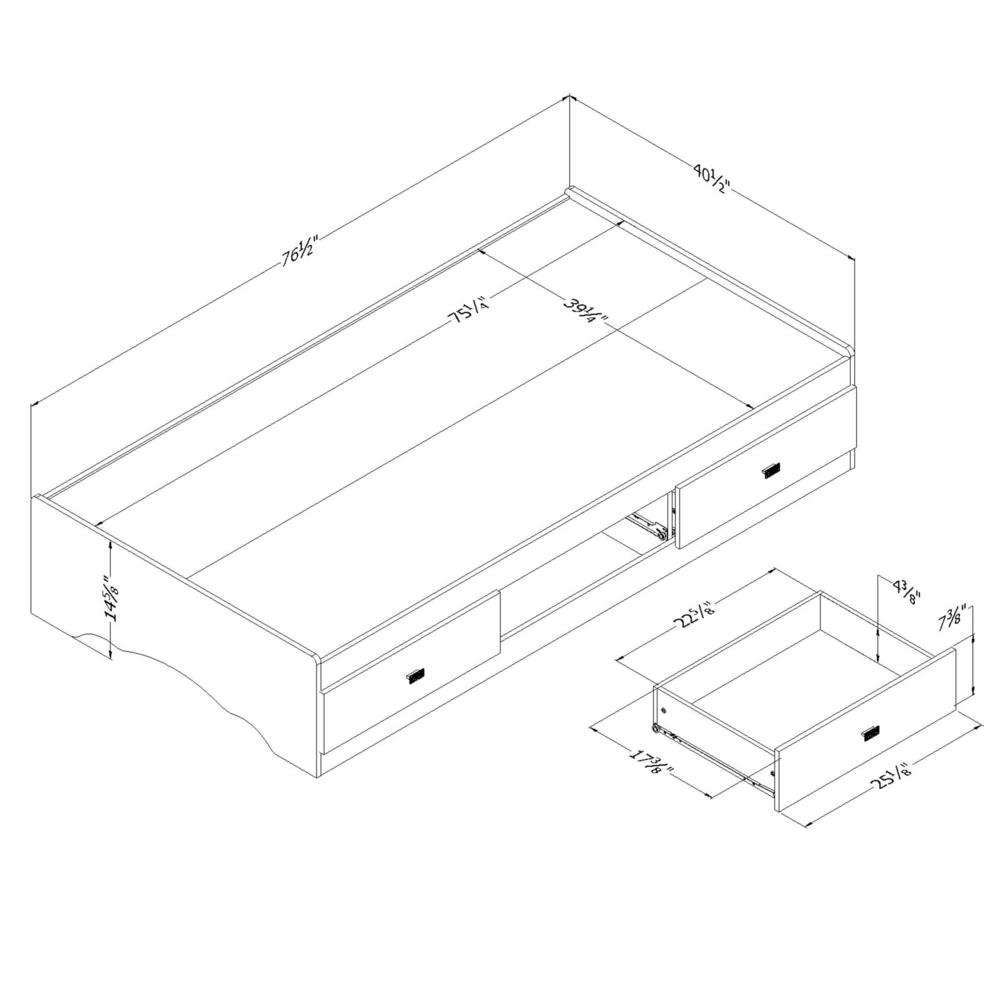 South Shore Tiara Twin Mates Bed (39'') with 3 Drawers, Pure White. Picture 3