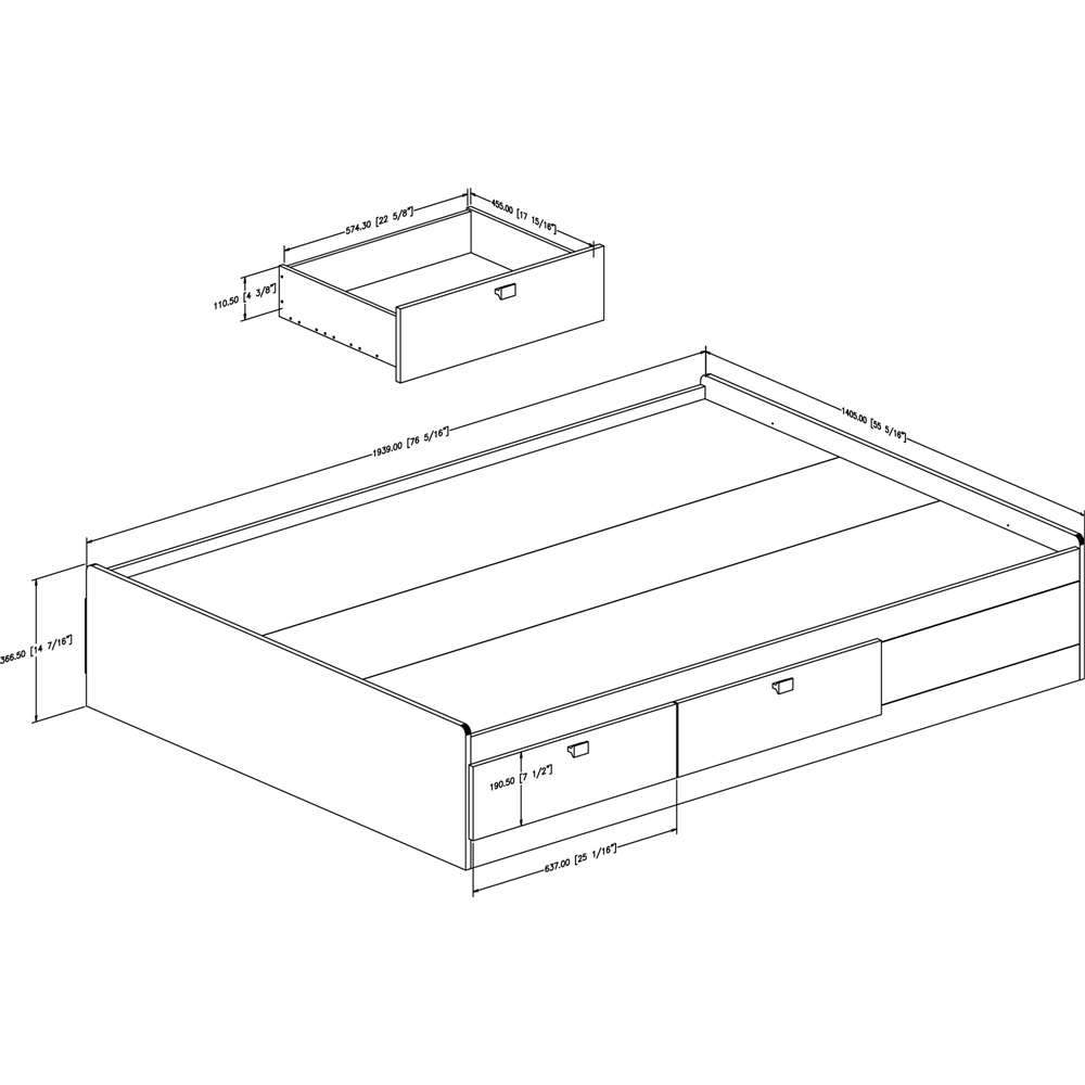 South Shore Spark Full Mates Bed (54'') with 4 Drawers, Pure White. Picture 2