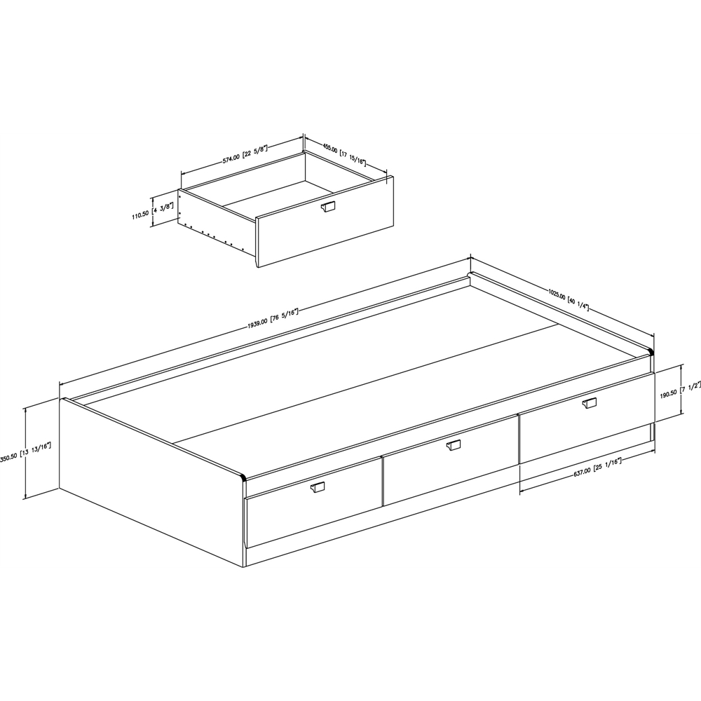 South Shore Spark Twin Mates Bed (39'') with 3 Drawers, Pure Black. Picture 2