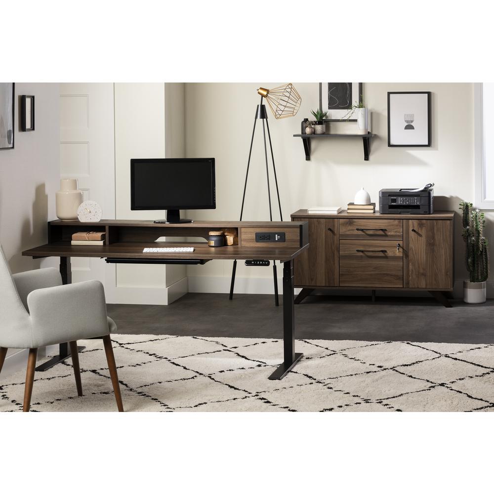 Helsy 2-Drawer Credenza with Doors, Natural Walnut. Picture 2