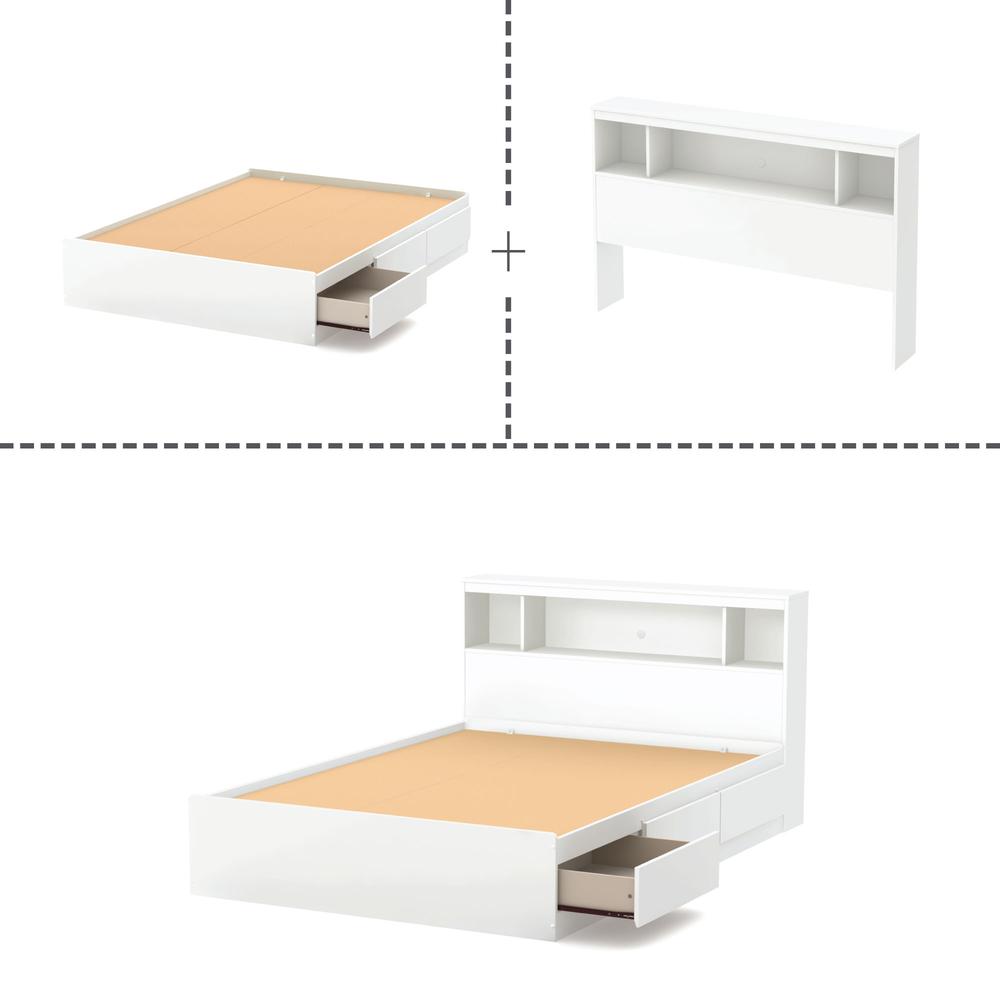 Reevo Full Mates Bed With Bookcase Headboard Set, Pure White. Picture 4