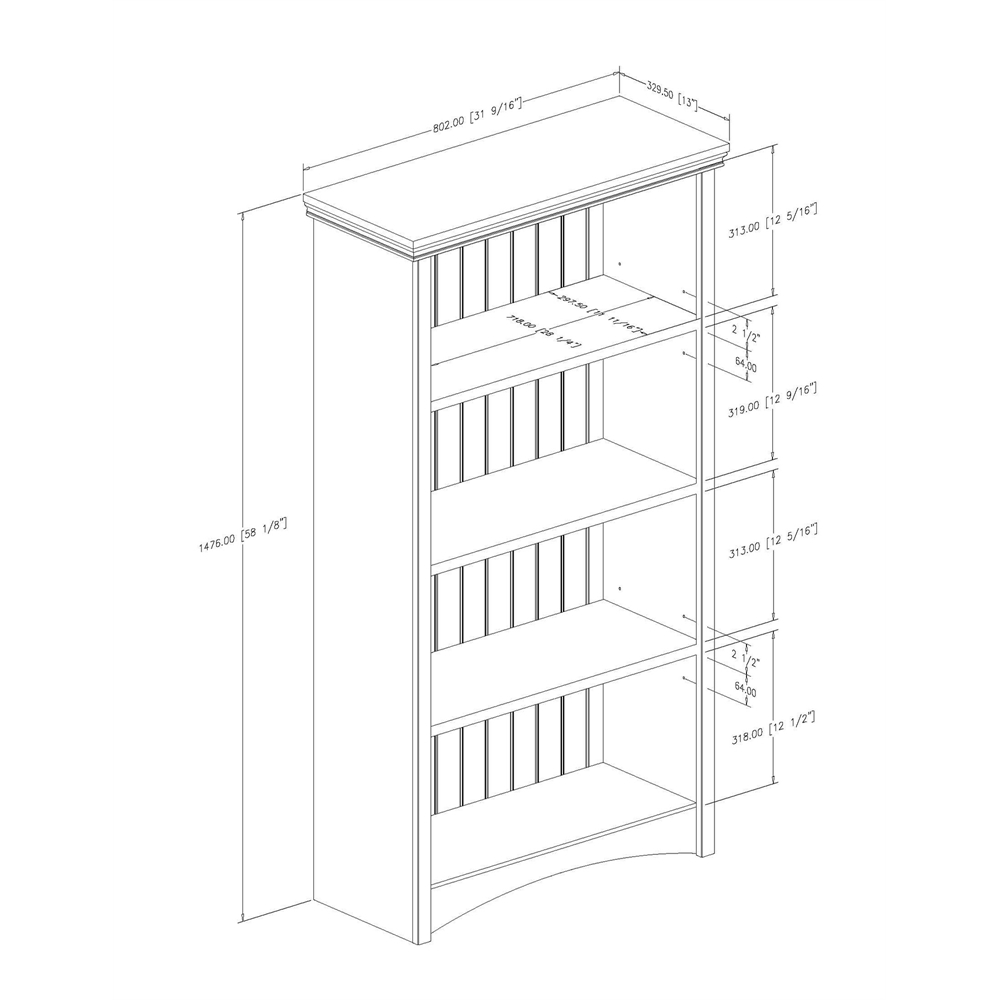 South Shore Gascony 4-Shelf Bookcase, Pure White. Picture 3