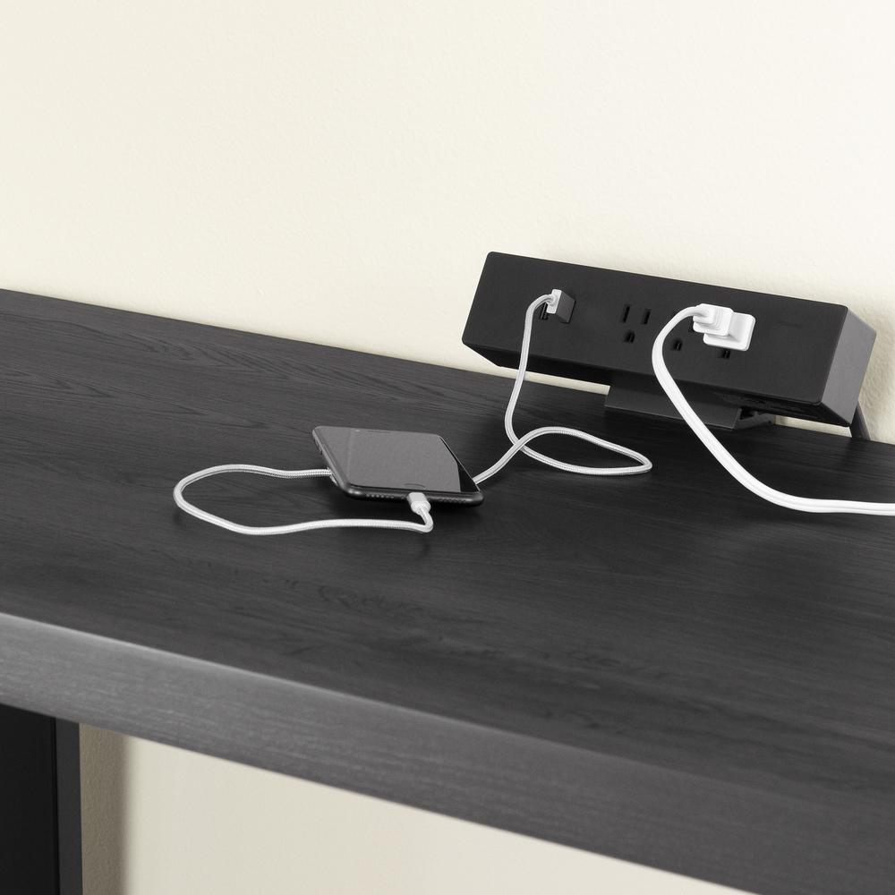 Kozack L-Shaped Desk with Power Bar, Gray Oak. Picture 3