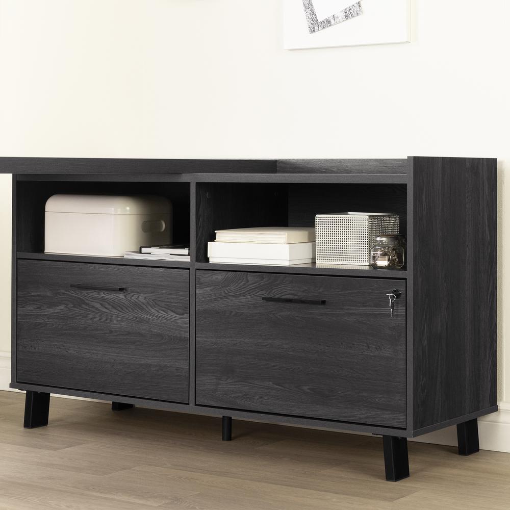 Kozack L-Shaped Desk with Power Bar, Gray Oak. Picture 4
