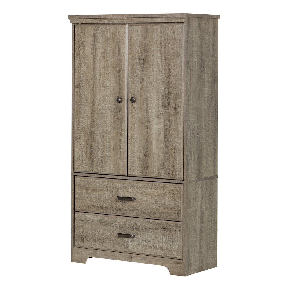 Versa 2-Door Armoire with Drawers, Weathered Oak. Picture 1