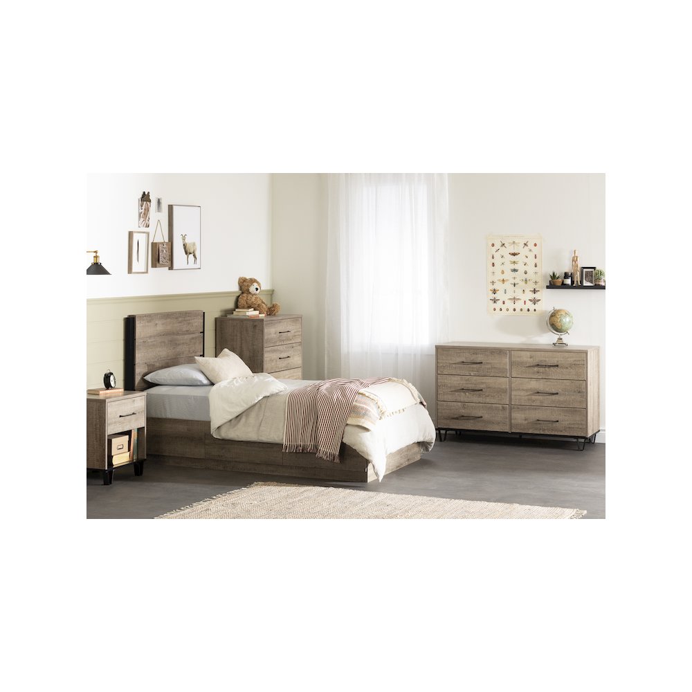 Arlen Mates Bed and Headboard Set, Weathered Oak. Picture 2