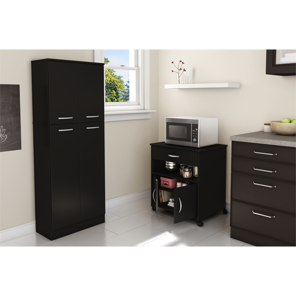 South Shore Axess Microwave Cart on Wheels, Pure Black. Picture 5