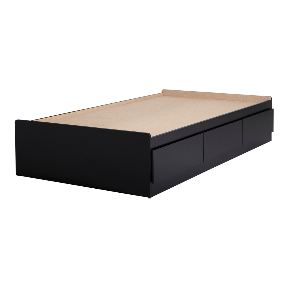 South Shore Fusion Twin Mates Bed (39") with 3 Drawers, Pure Black. Picture 1