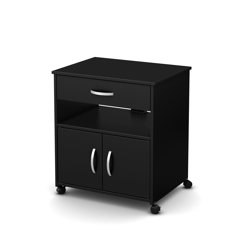South Shore Axess Microwave Cart on Wheels, Pure Black. Picture 1